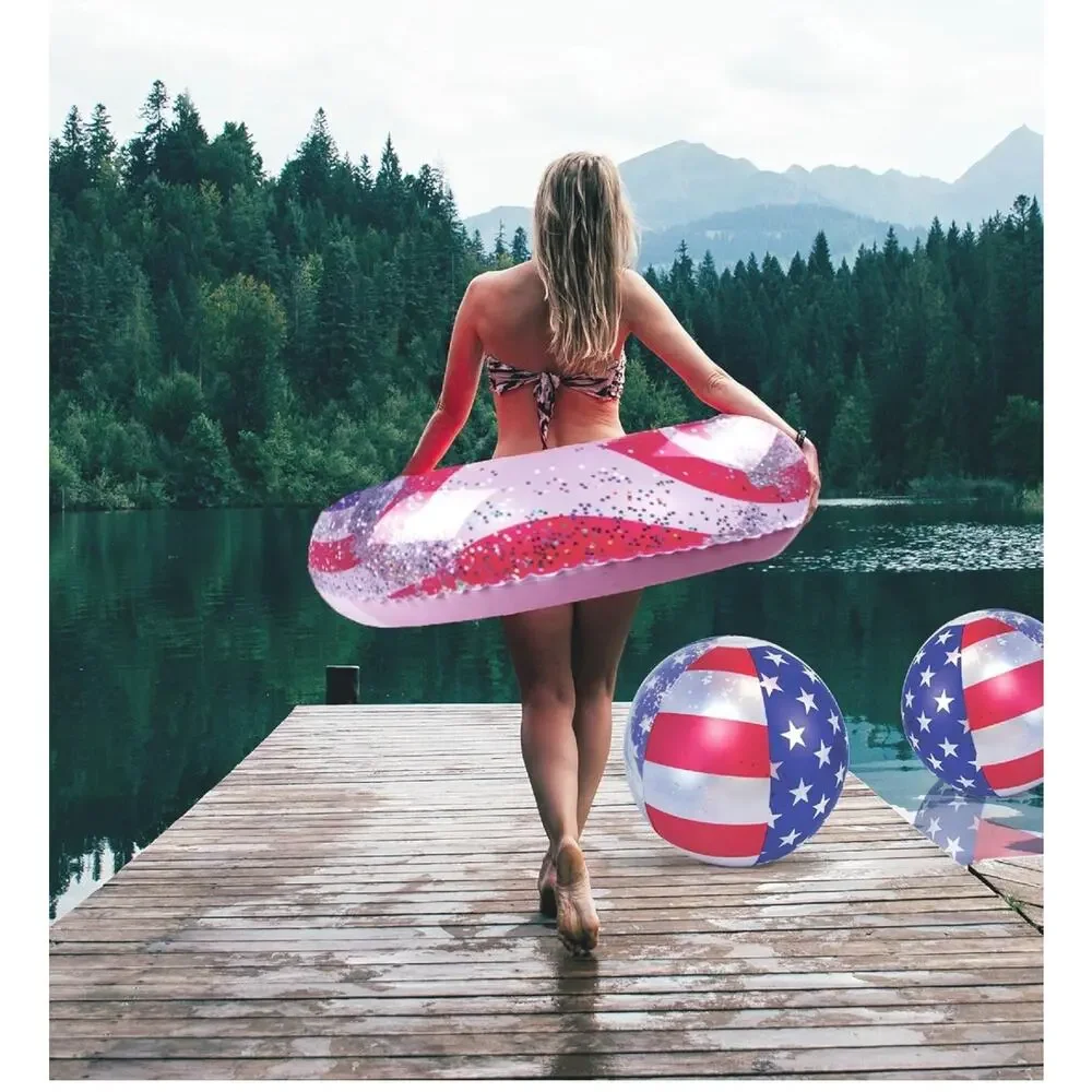 Inflatable USA 36” Pool‎ Float Luxurious Fun Lounger & Two 16” Ball Confetti